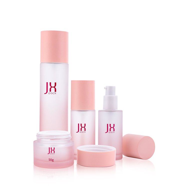 Luxury glass cosmetic bottle set skincare packaging custom cosmetics cream lotion glass bottles and jars