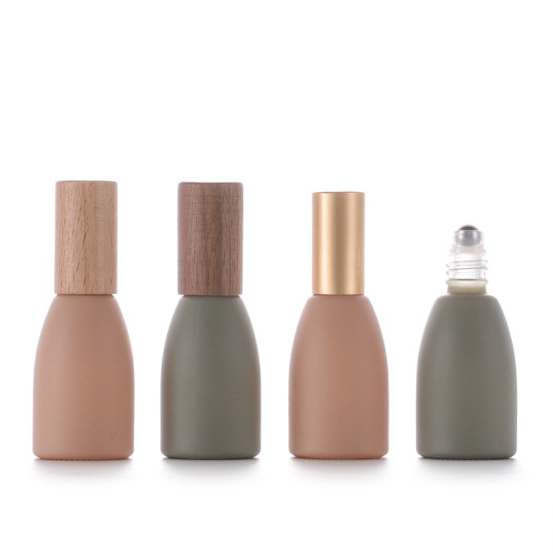 12ml glass Roll on bottle roller New Morandi Series perfume Essential Oil Bead Split Beech Walnut Cover Lid accept logo