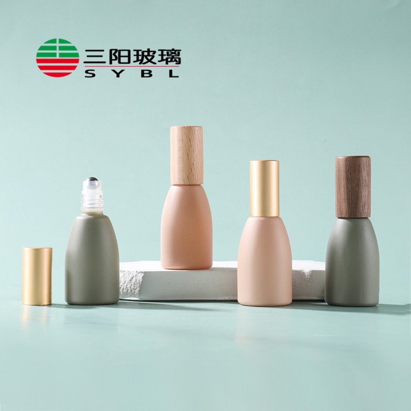 12ml glass Roll on bottle roller New Morandi Series perfume Essential Oil Bead Split Beech Walnut Cover Lid accept logo