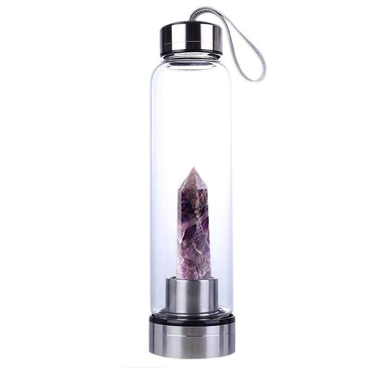 550ml BPA-Free Healthy Customized Logo High Borosilicate Glass Natural Infused Crystal Water Bottle with sleeve
