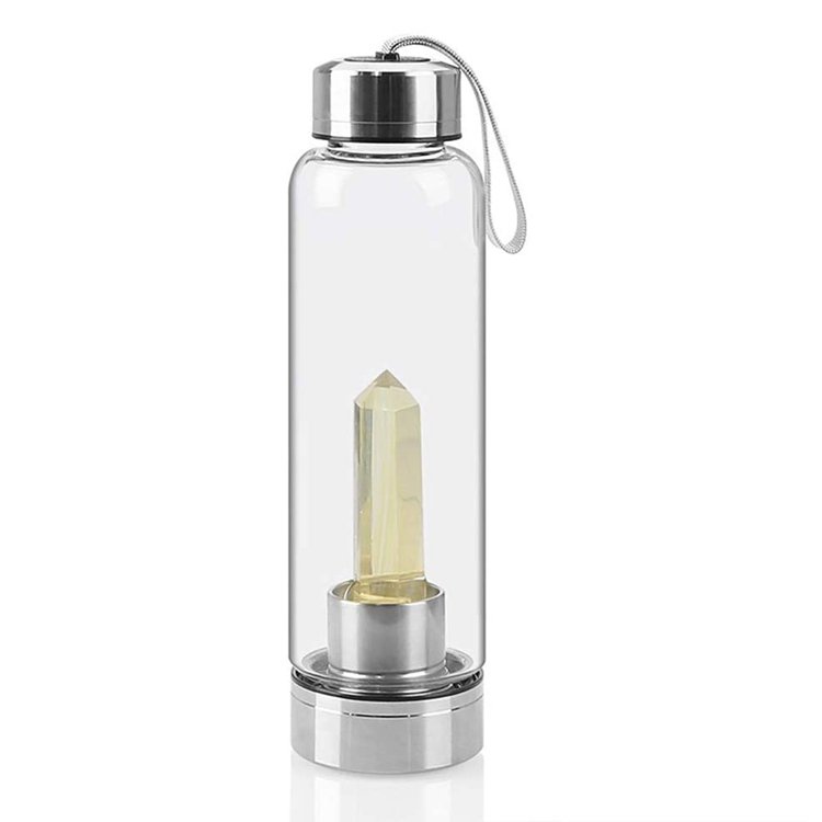 550ml BPA-Free Healthy Customized Logo High Borosilicate Glass Natural Infused Crystal Water Bottle with sleeve