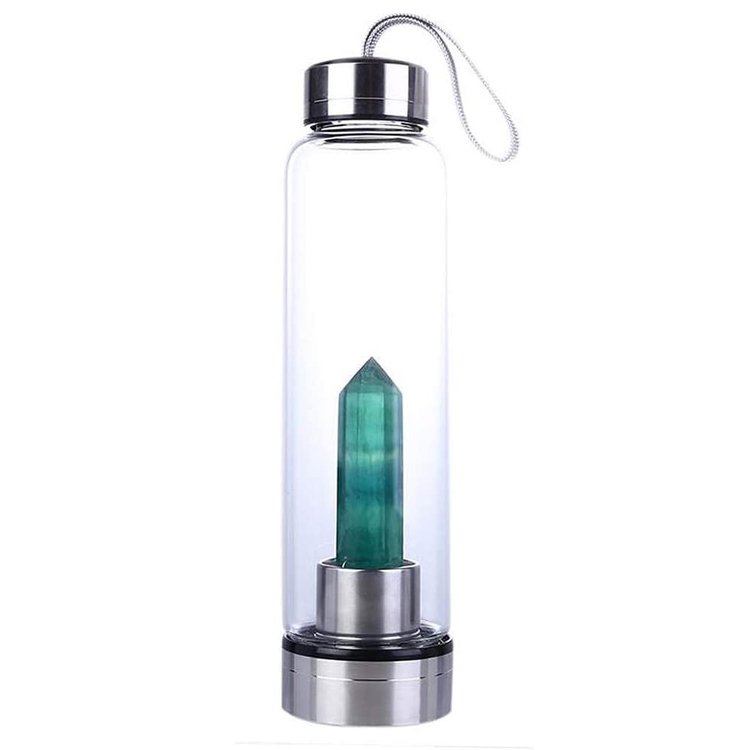 550ml BPA-Free Healthy Customized Logo High Borosilicate Glass Natural Infused Crystal Water Bottle with sleeve