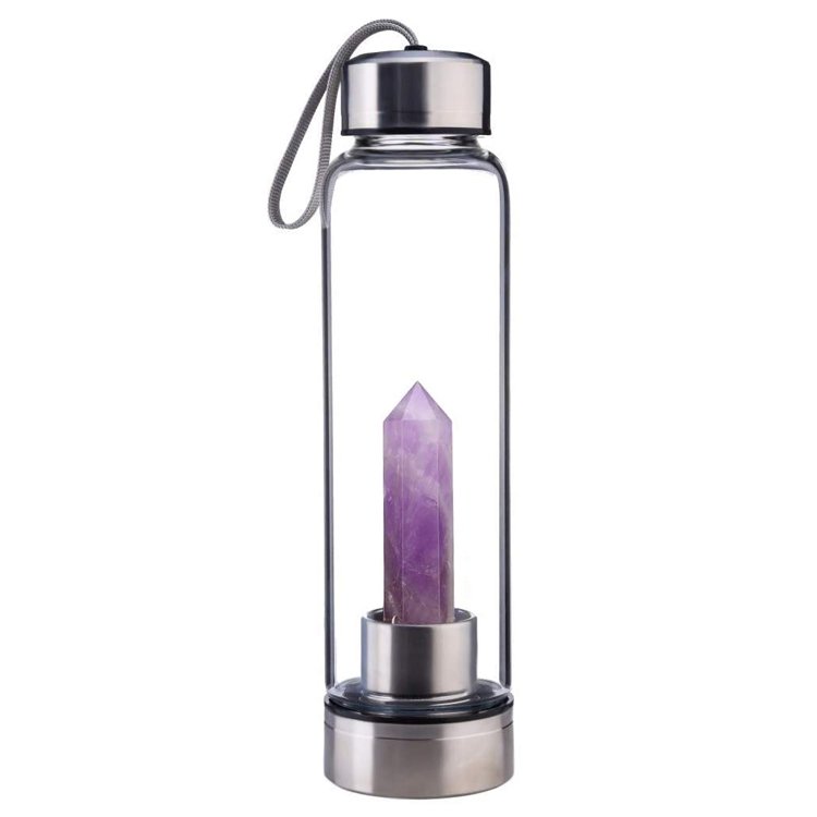 550ml BPA-Free Healthy Customized Logo High Borosilicate Glass Natural Infused Crystal Water Bottle with sleeve