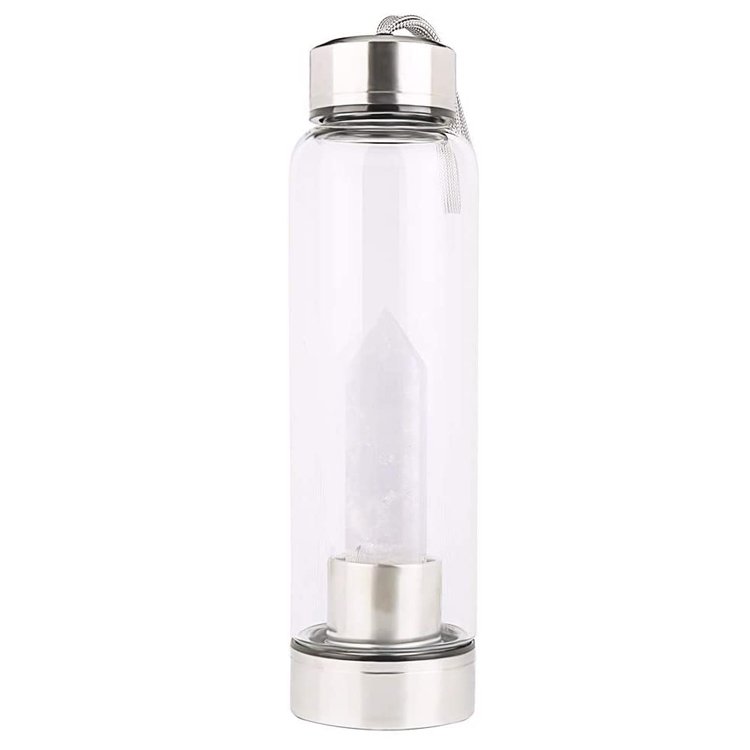 550ml BPA-Free Healthy Customized Logo High Borosilicate Glass Natural Infused Crystal Water Bottle with sleeve