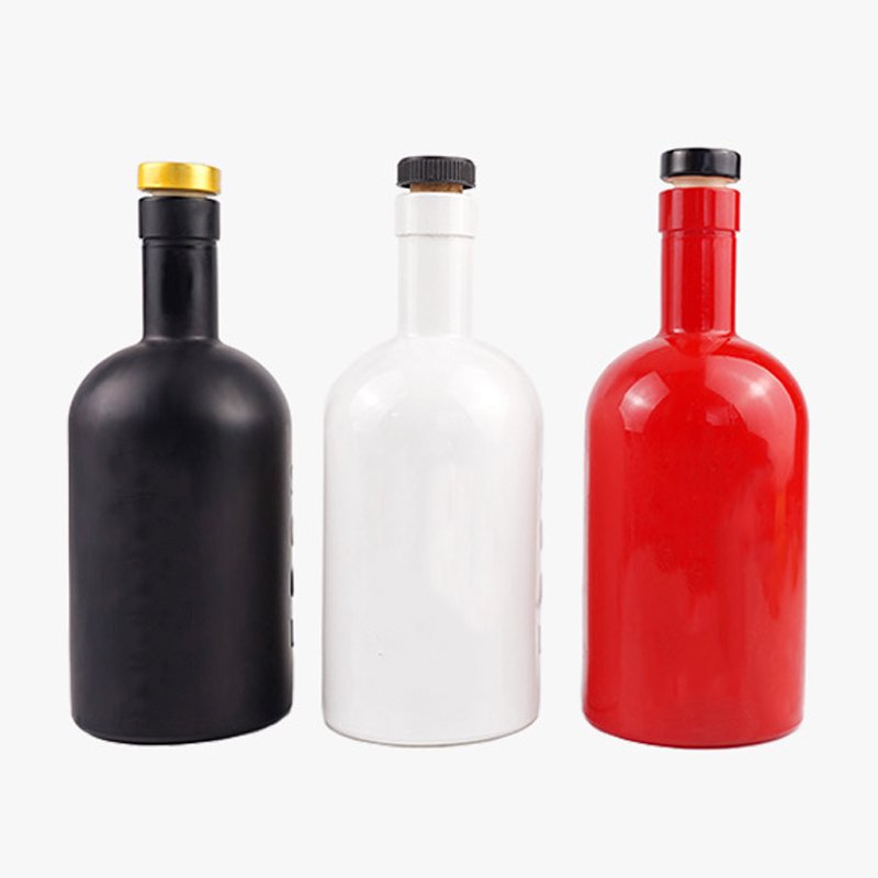 Matte Black Frosted 200ml-750ml Flint Glass Bottles Cork Vodka Spirit Whisky Gin Liquor Empty Cosmetic Range 28mm 24mm 18mm PE