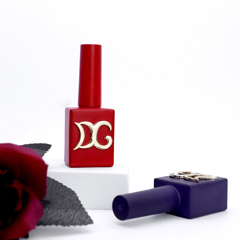 High Quality DG Label Custom Logoe Square Empty 12ML Nail Uv Gel Polish Packaging Luxury Glass Bottle With Brush Cap
