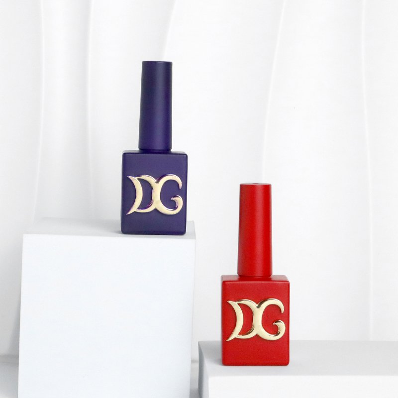 High Quality DG Label Custom Logoe Square Empty 12ML Nail Uv Gel Polish Packaging Luxury Glass Bottle With Brush Cap