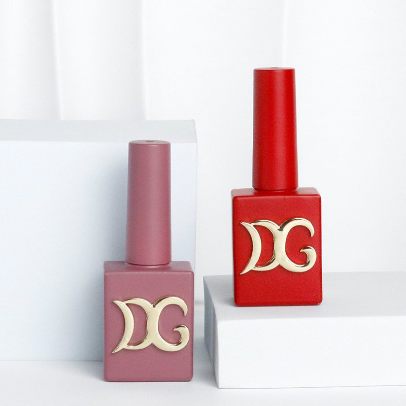 High Quality DG Label Custom Logoe Square Empty 12ML Nail Uv Gel Polish Packaging Luxury Glass Bottle With Brush Cap