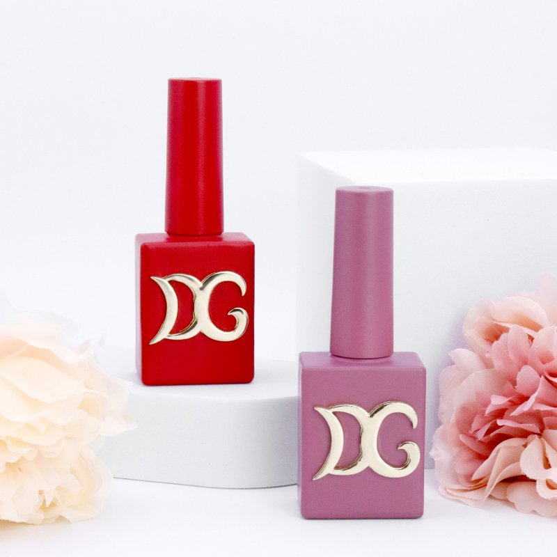 High Quality DG Label Custom Logoe Square Empty 12ML Nail Uv Gel Polish Packaging Luxury Glass Bottle With Brush Cap