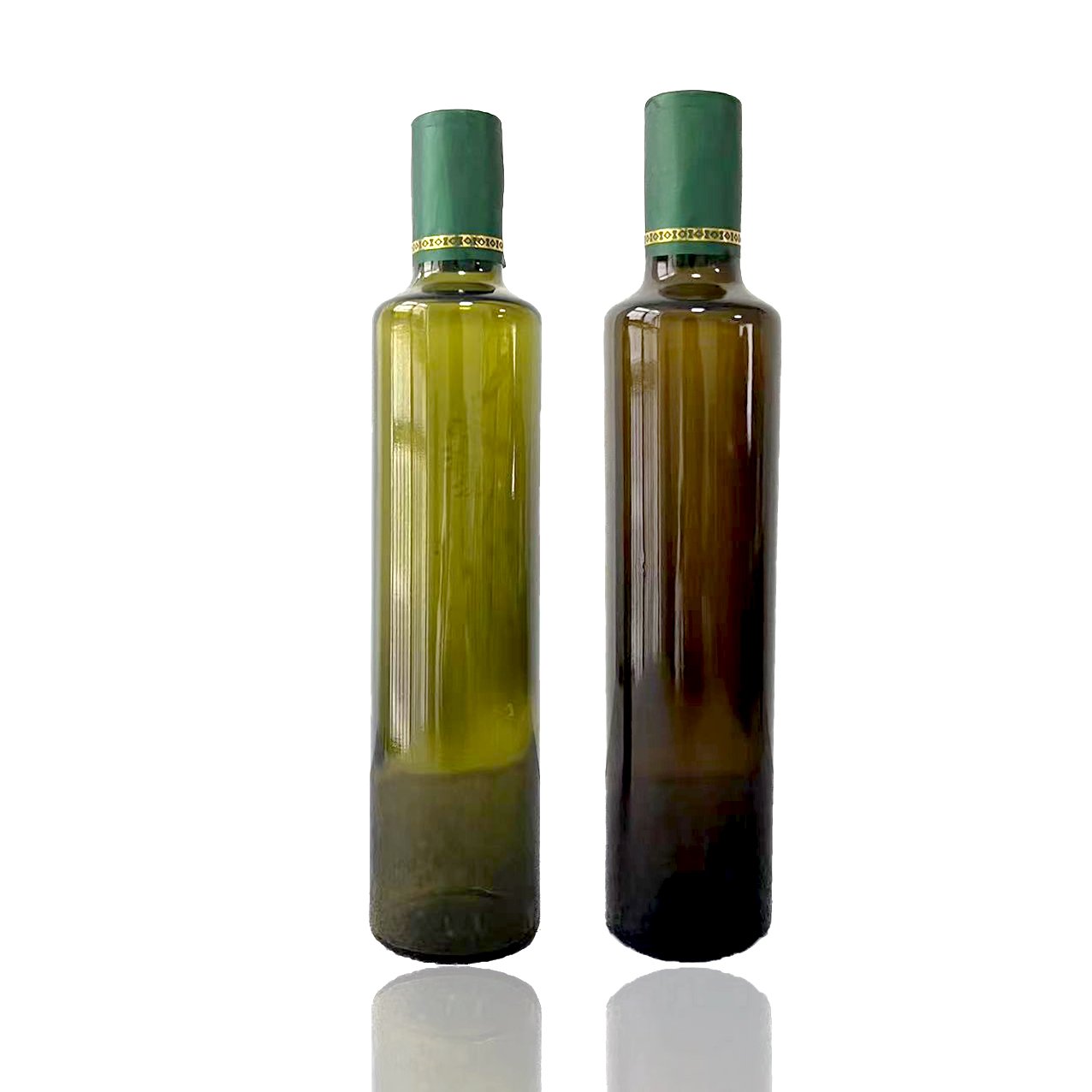 Food grade wholesale custom dark green empty olive oil dispenser bottle glass bottles for olive oil with lid