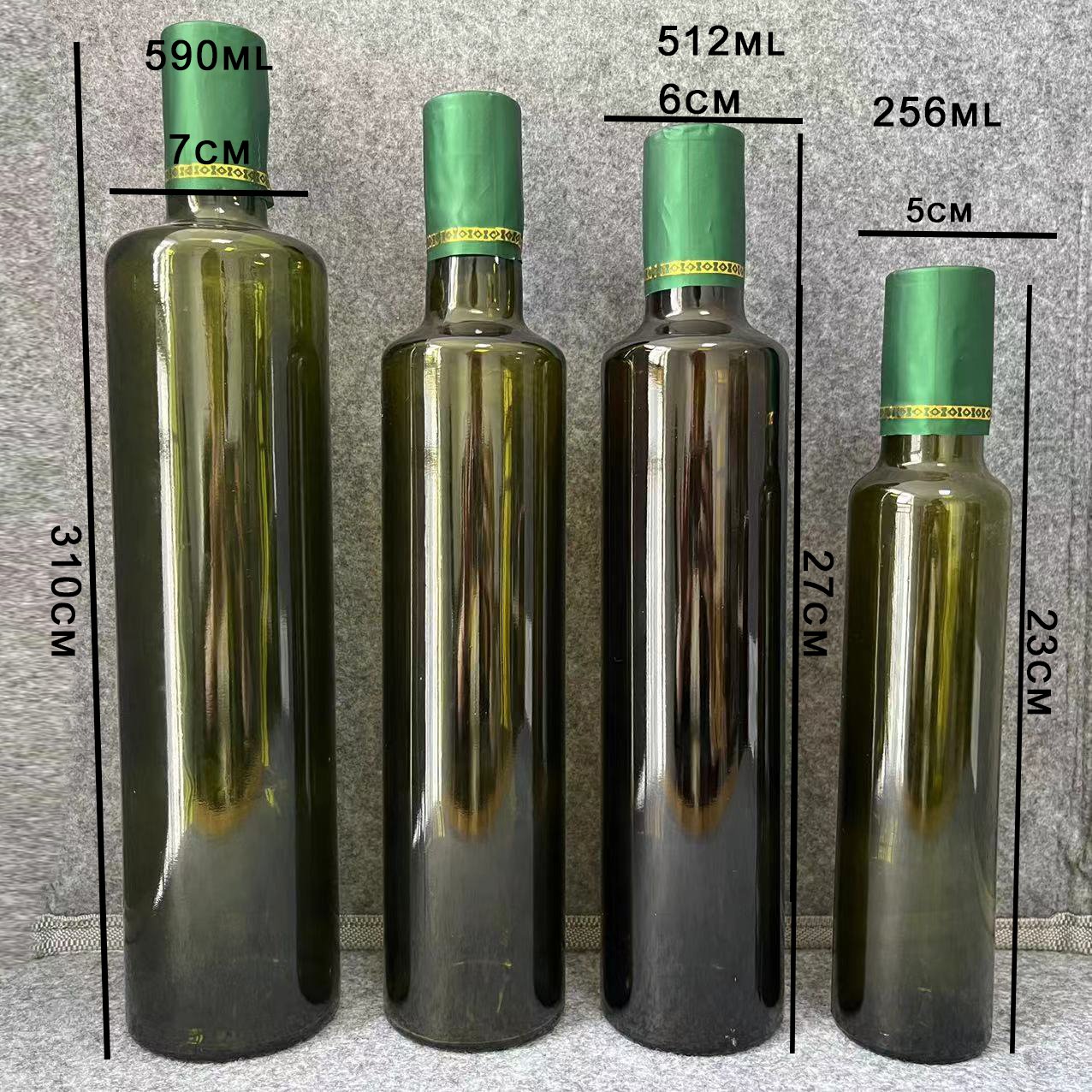 Food grade wholesale custom dark green empty olive oil dispenser bottle glass bottles for olive oil with lid