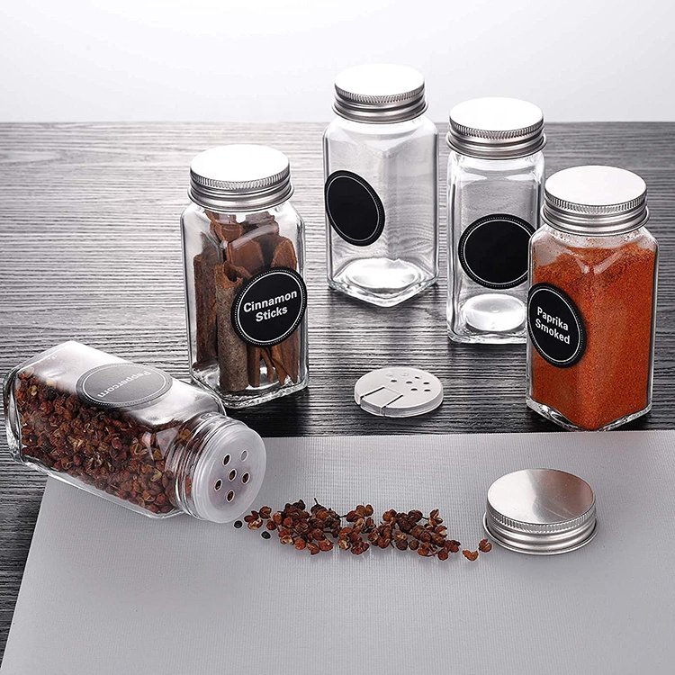 Glass Spice Jars 4oz Empty Square Spice Bottles Shaker Lids and Airtight Metal Caps