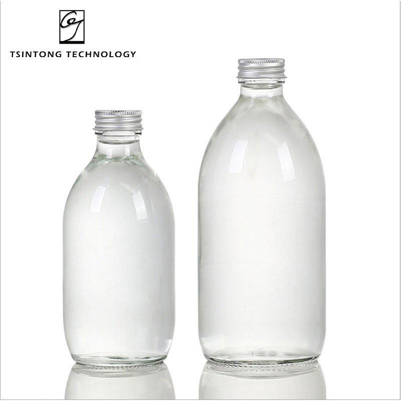 Wholesale 300ml 10oz Round Transparent Packaging Juicy Beverage Empty Milk Glass Bottle with Metal Lid
