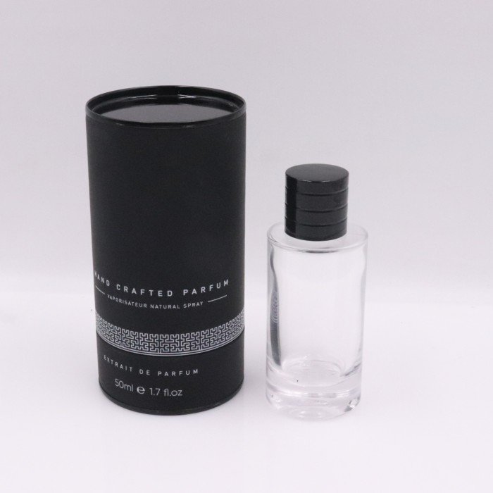 cylinder 50ml glass perfume bottle packaging 50ml 100ml Round Cylinder Transparent Spray Glass Perfume Bottle