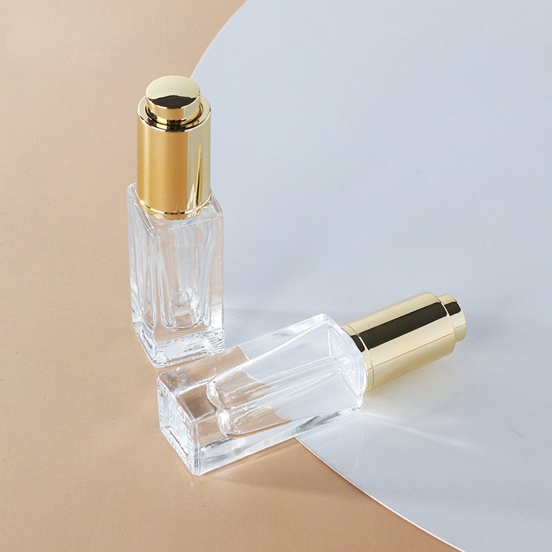 Luxury Empty Square Dropper Bottle 5ml Serum Mini Glass Bottle Frosted Press Pump Essence Oil Skincare Packaging