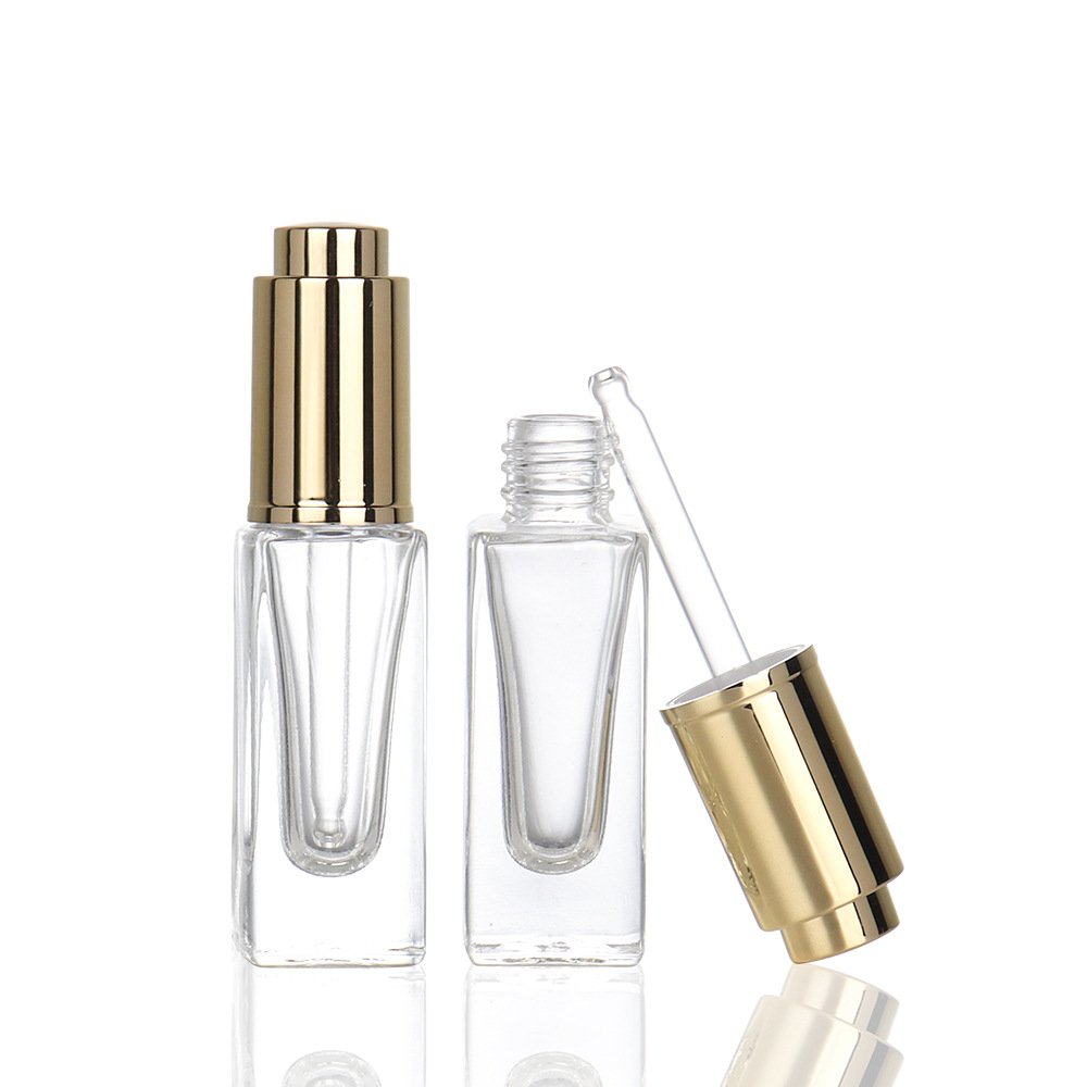 Luxury Empty Square Dropper Bottle 5ml Serum Mini Glass Bottle Frosted Press Pump Essence Oil Skincare Packaging