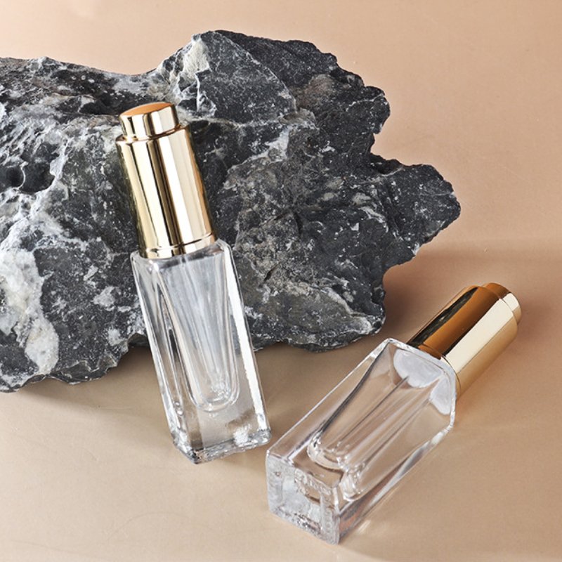 Luxury Empty Square Dropper Bottle 5ml Serum Mini Glass Bottle Frosted Press Pump Essence Oil Skincare Packaging