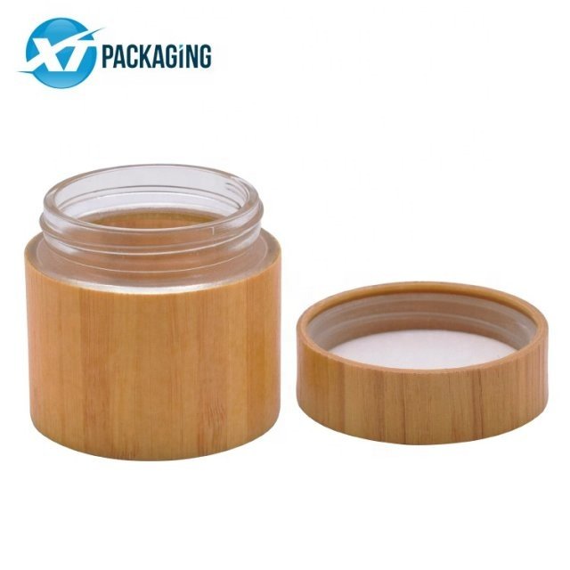 4 oz bamboo cosmetic jars flower packaging frosted glass bottle, glass jar containers 4oz child proof jar bamboo wood engraved