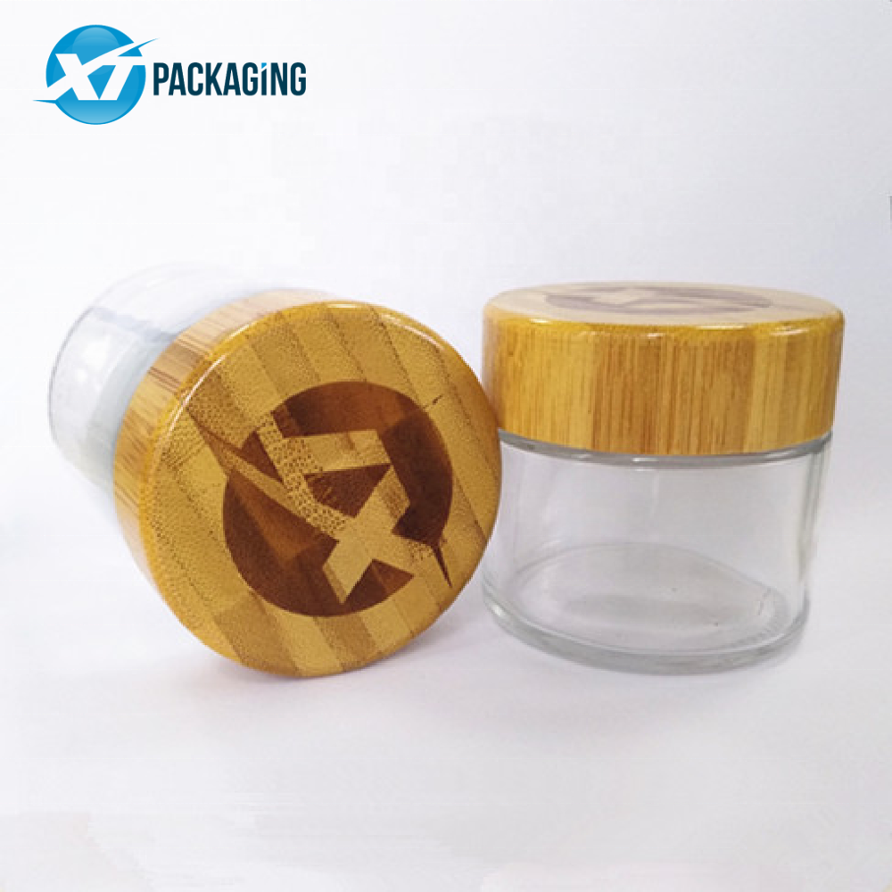 4 oz bamboo cosmetic jars flower packaging frosted glass bottle, glass jar containers 4oz child proof jar bamboo wood engraved