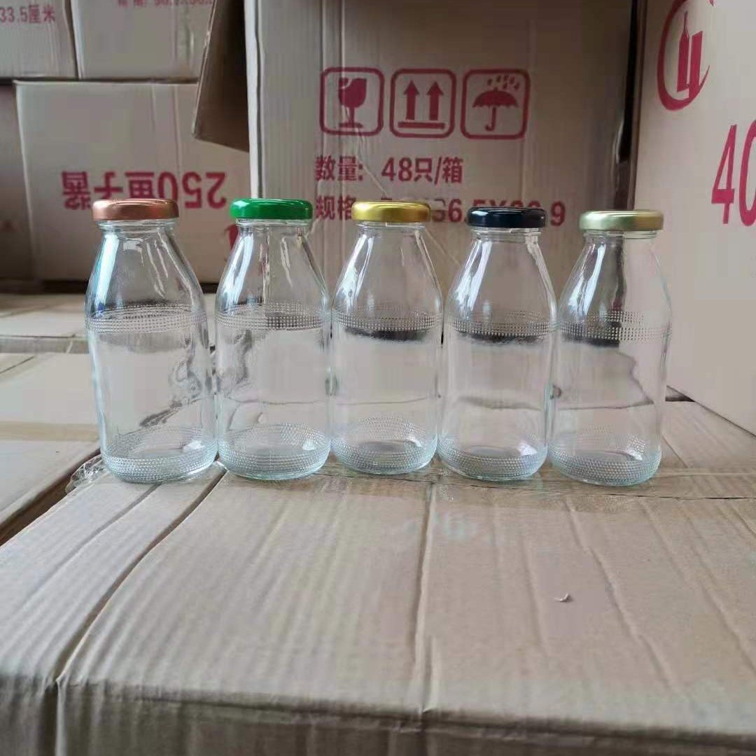 Milk glass bottles / yogurt glass cute jars / small glass bottles with lids / glassware