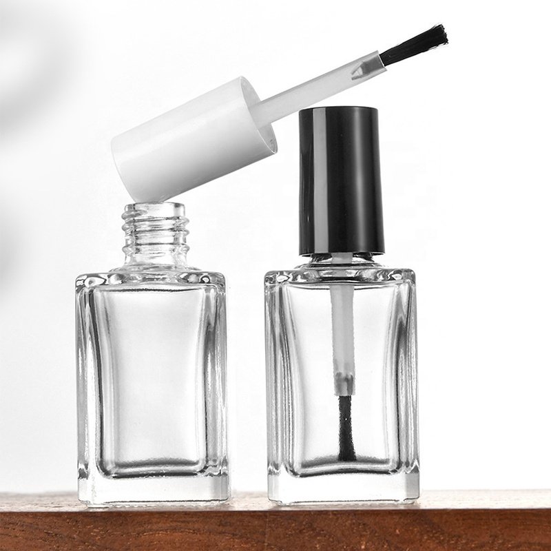 5ml 6ml 10ml 15ml Empty Nail Polish glass Bottle Clear round square Glass Nail Polish Bottle With black white Brush cap