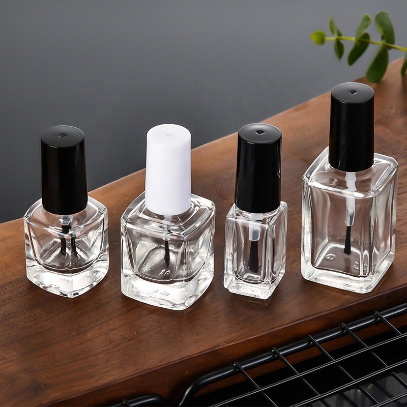 5ml 6ml 10ml 15ml Empty Nail Polish glass Bottle Clear round square Glass Nail Polish Bottle With black white Brush cap