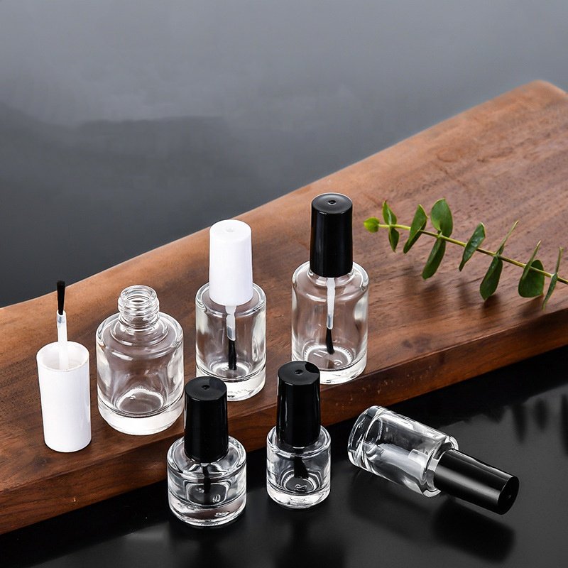 5ml 6ml 10ml 15ml Empty Nail Polish glass Bottle Clear round square Glass Nail Polish Bottle With black white Brush cap