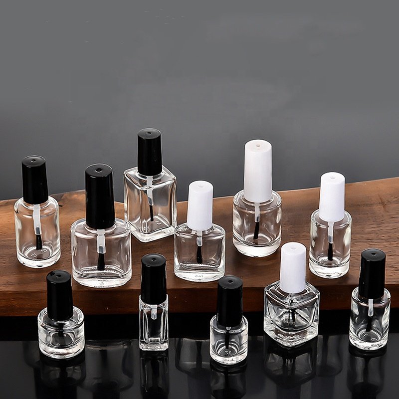 5ml 6ml 10ml 15ml Empty Nail Polish glass Bottle Clear round square Glass Nail Polish Bottle With black white Brush cap