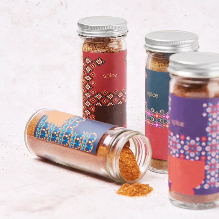 2022 Custom Logo Golden gold Letter Printed glass bottle seasoning bottle 4oz spices bottle packaging spice jar glass