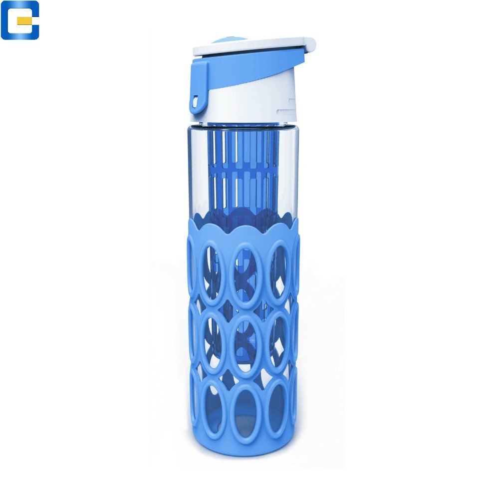 Custom glass bottle tea infuser, double wall glass water bottle with handle