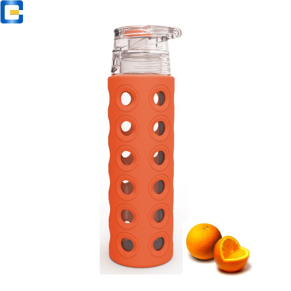 Custom glass bottle tea infuser, double wall glass water bottle with handle