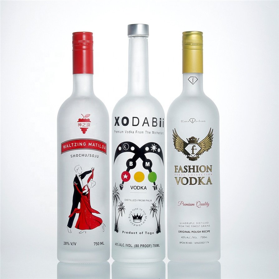 25.4 Oz 700 ml 750 ml frosted frosting matte color spirits vodka whiskey tequila frosted glass bottles