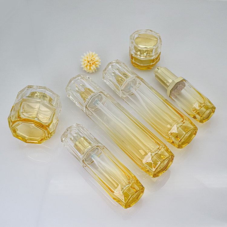 Serum Dropper Pump Polygon Glass Luxury Container 30mL Packaging Set Transparent Bottle 100mL 120mL can be Customized