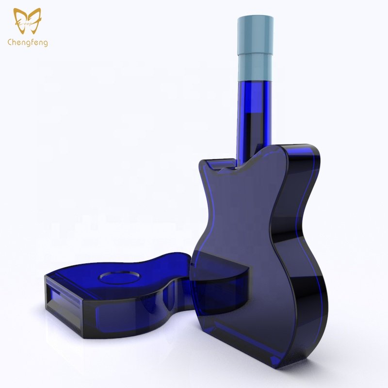 colored Custom glass bottle guitar shaped glass bottle for vodka whiskey 700ml