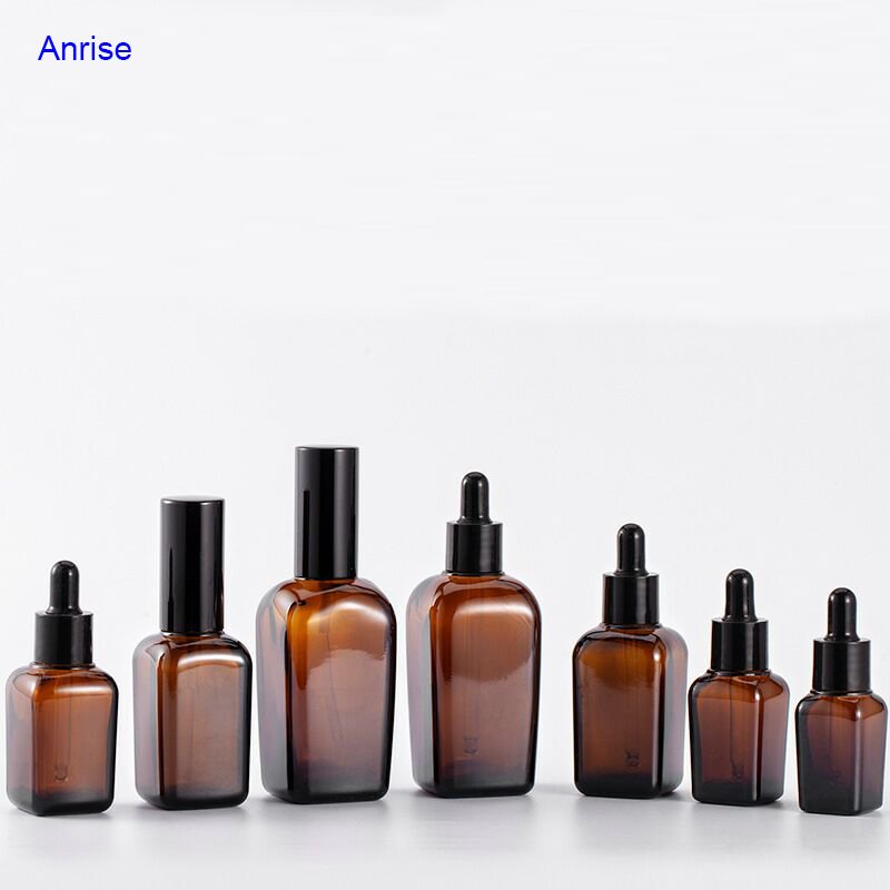 15ml 30ml 50ml 100ml Essential Oil Bottle Amber Glass Pharmaceutical Amber Square Glass Dropper Bottle with Dropper/Screw Caps