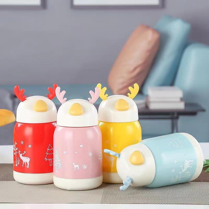 Md123 Double Layer Glass Deer Cup Cute Cartoon Antler Advertising Gift Cup Christmas Glass Bottles