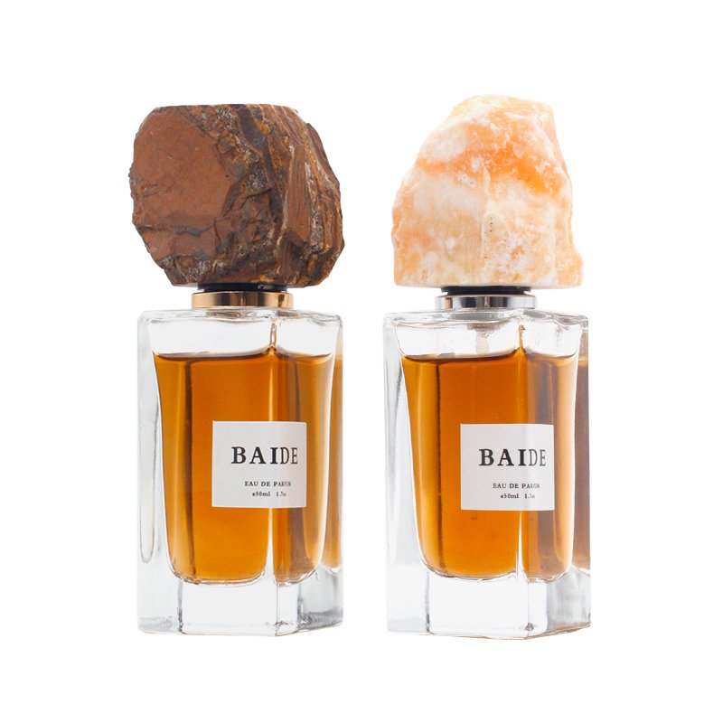 High-End 50ml Luxury Perfume Glass Bottles with Crystal Stone Lid Screen Printed Surface Factory Produced for Cosmetics