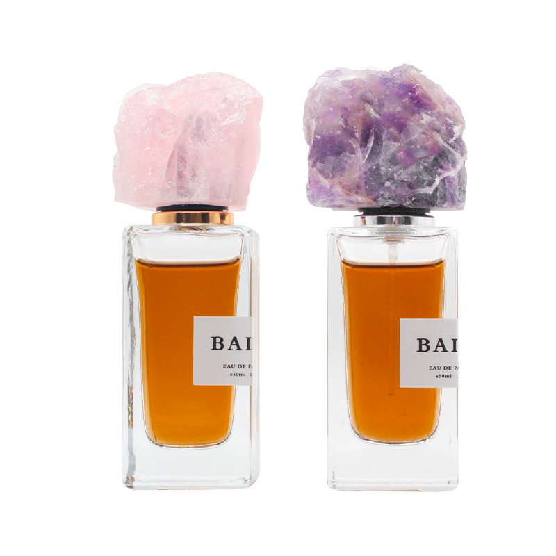 High-End 50ml Luxury Perfume Glass Bottles with Crystal Stone Lid Screen Printed Surface Factory Produced for Cosmetics