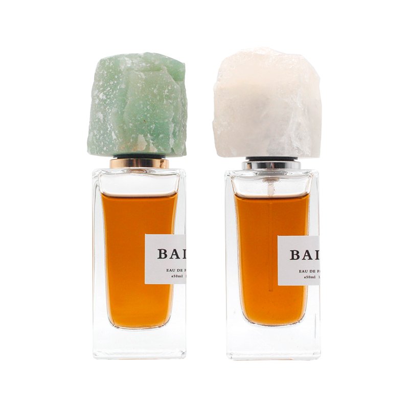 High-End 50ml Luxury Perfume Glass Bottles with Crystal Stone Lid Screen Printed Surface Factory Produced for Cosmetics