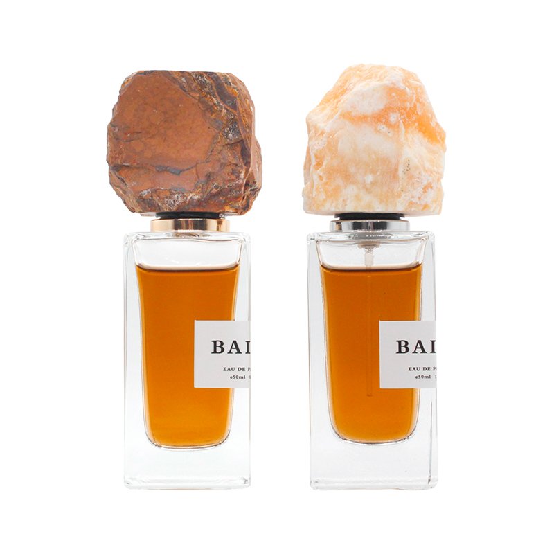 High-End 50ml Luxury Perfume Glass Bottles with Crystal Stone Lid Screen Printed Surface Factory Produced for Cosmetics