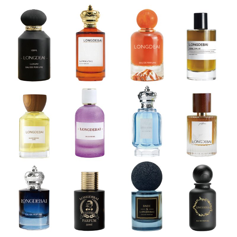 Factory makes square round black crimp perfume glass bottle 30ml 50ml 100ml perfume bottle with gift box