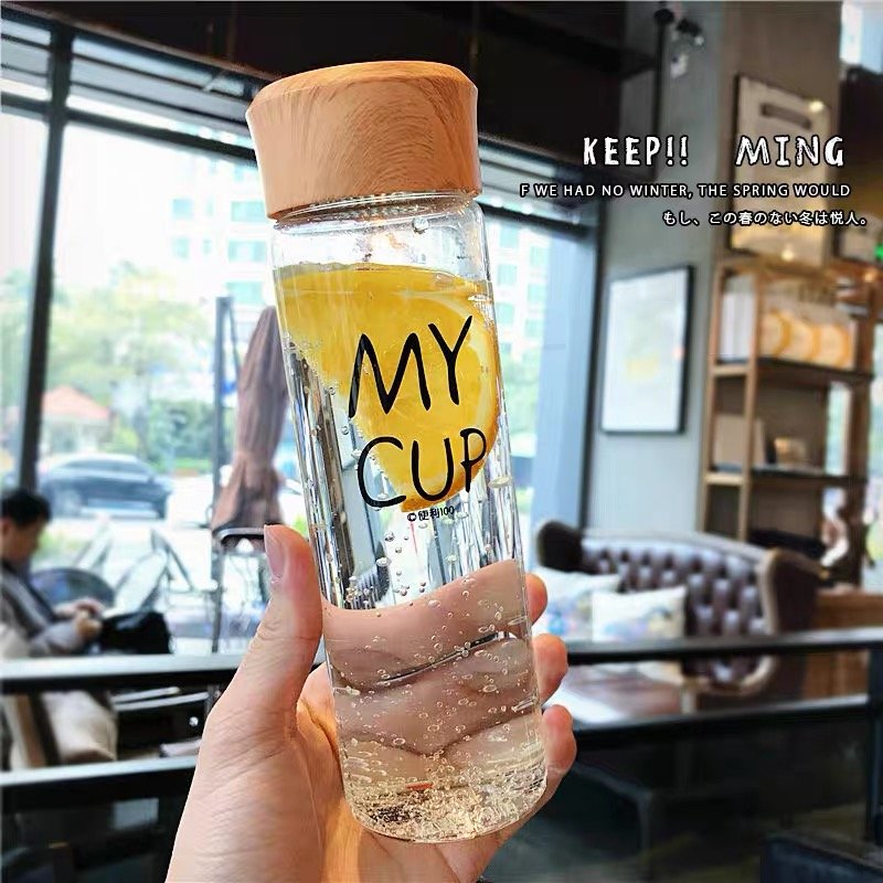 Custom Logo Reusable Wooden Cover Borosilicate Glass Water Bottle