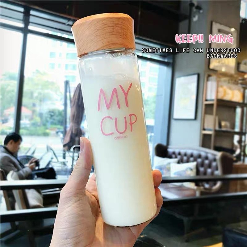 Custom Logo Reusable Wooden Cover Borosilicate Glass Water Bottle