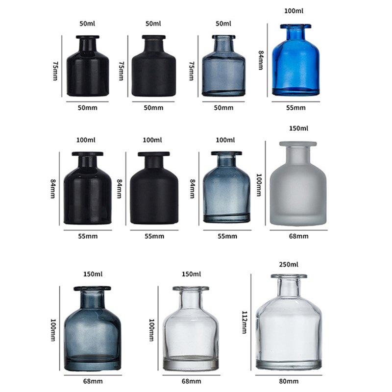 Luxury Glass Reed Diffuser Bottle Customized Matt Black 50ml 100ml 150ml 250ml Round for Essential Oils