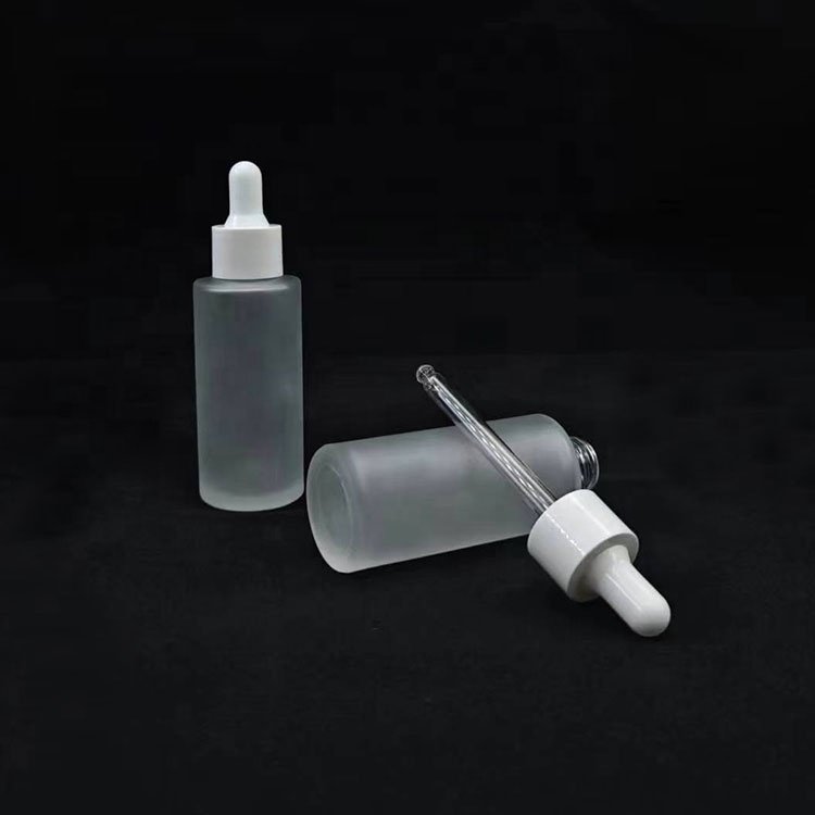 30 ml 15ml 50ml printed elegant white dropper serum bottles stock 50 ml round frosted glass empty bottle with rubber dropper