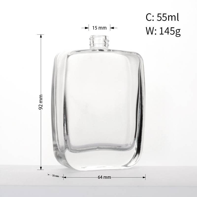 Sale Flat Square 55ml Fragrance Perfume Glass Bottle Luxury with Atomizer and Black Lids
