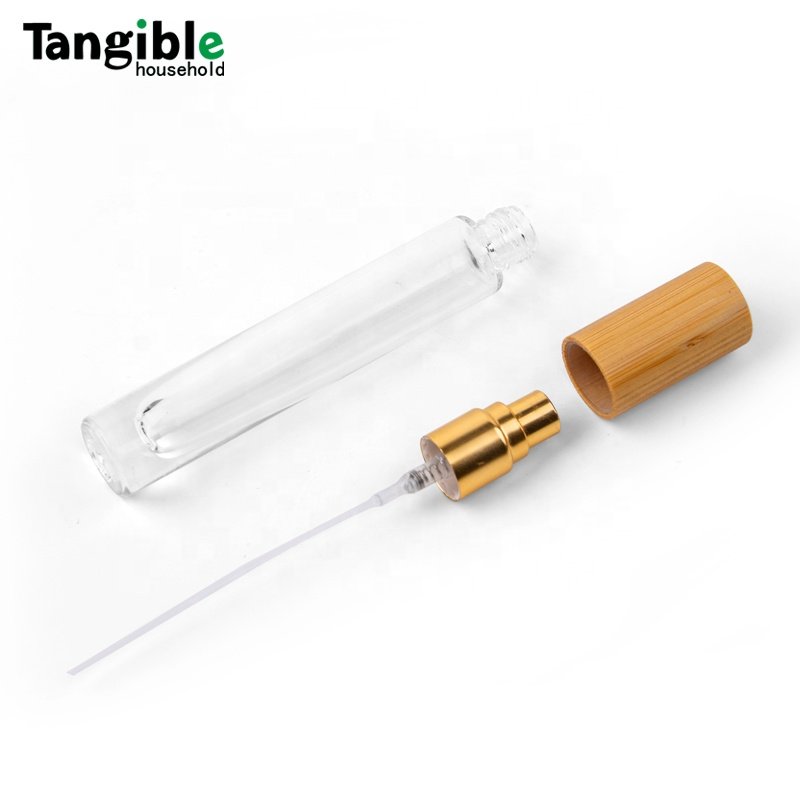factory wholesale 5ml-100ml Frosted Glass Empty Essential Oil Spray Bottle With Natural Wooden Bamboo Pump