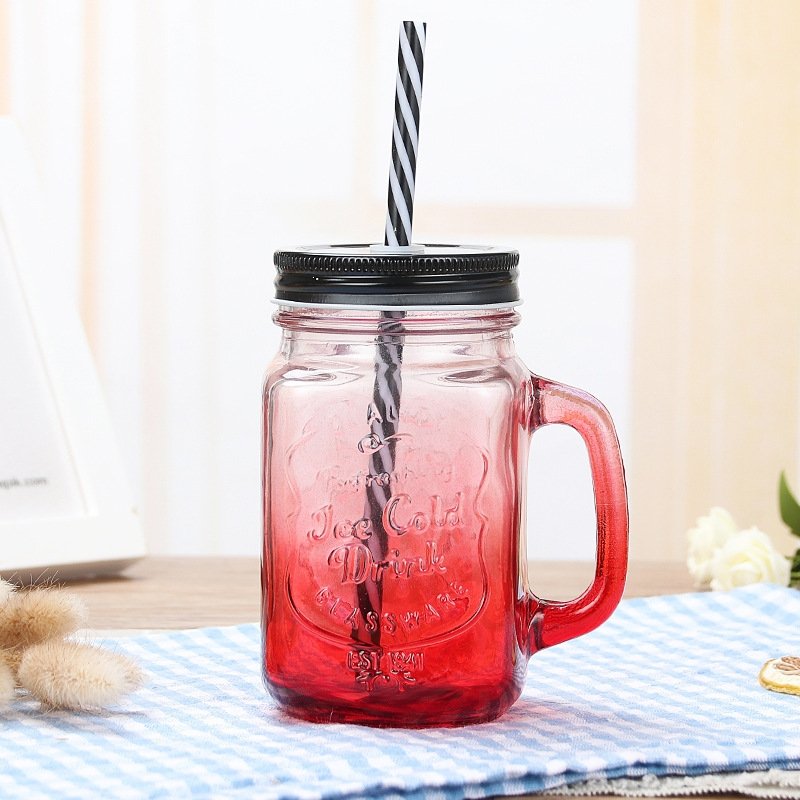 JM Bestselling Food Grade 16oz 24oz Color Mason Glass Candy Food Jars Bottle with Split Type Tinplate Lids and Straw