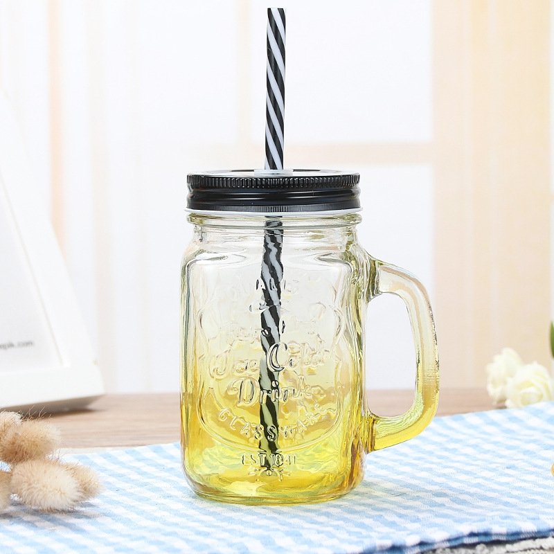 JM Bestselling Food Grade 16oz 24oz Color Mason Glass Candy Food Jars Bottle with Split Type Tinplate Lids and Straw