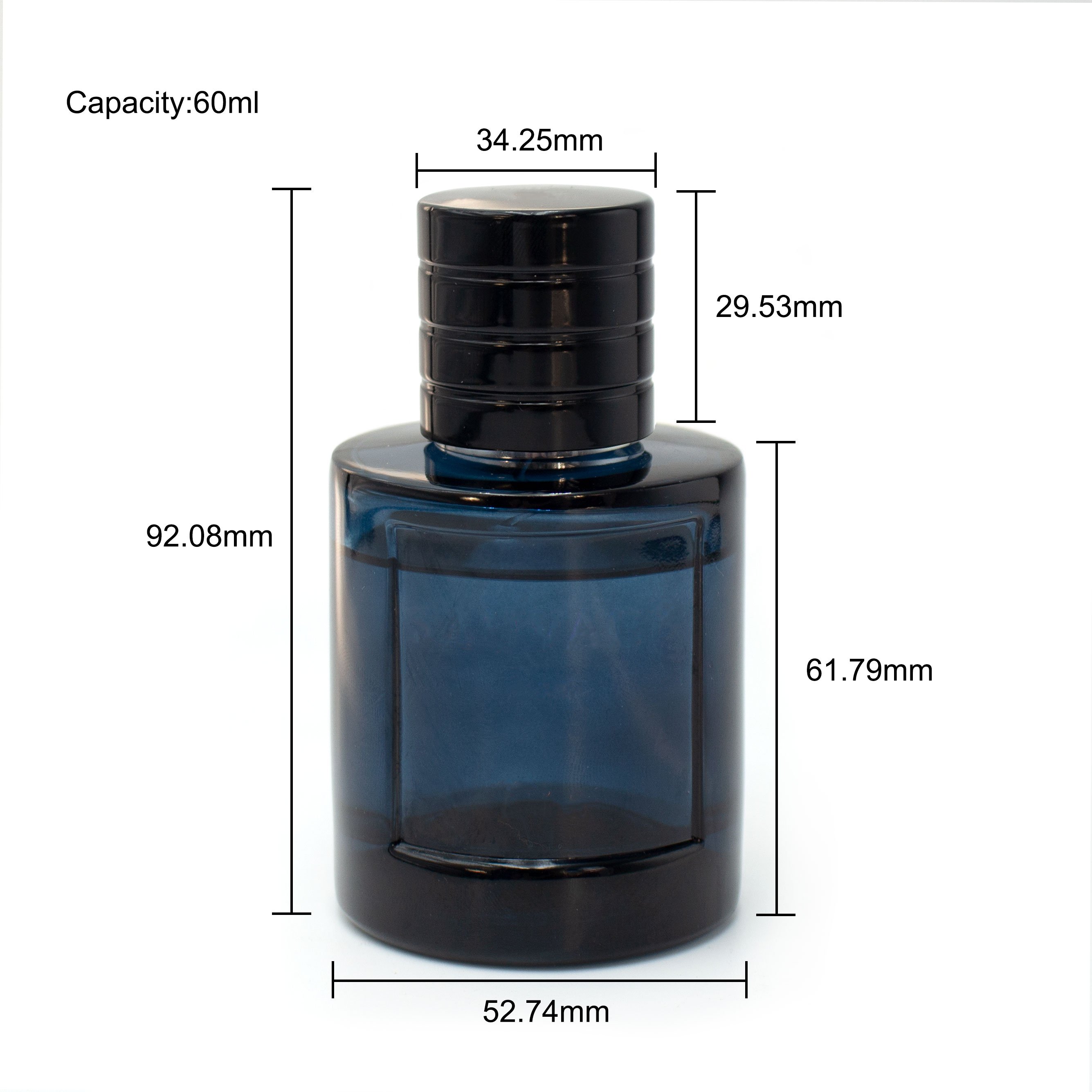 Wholesale manufacturer packaging empty glass 60ml blue mens fragrance perfume bottle